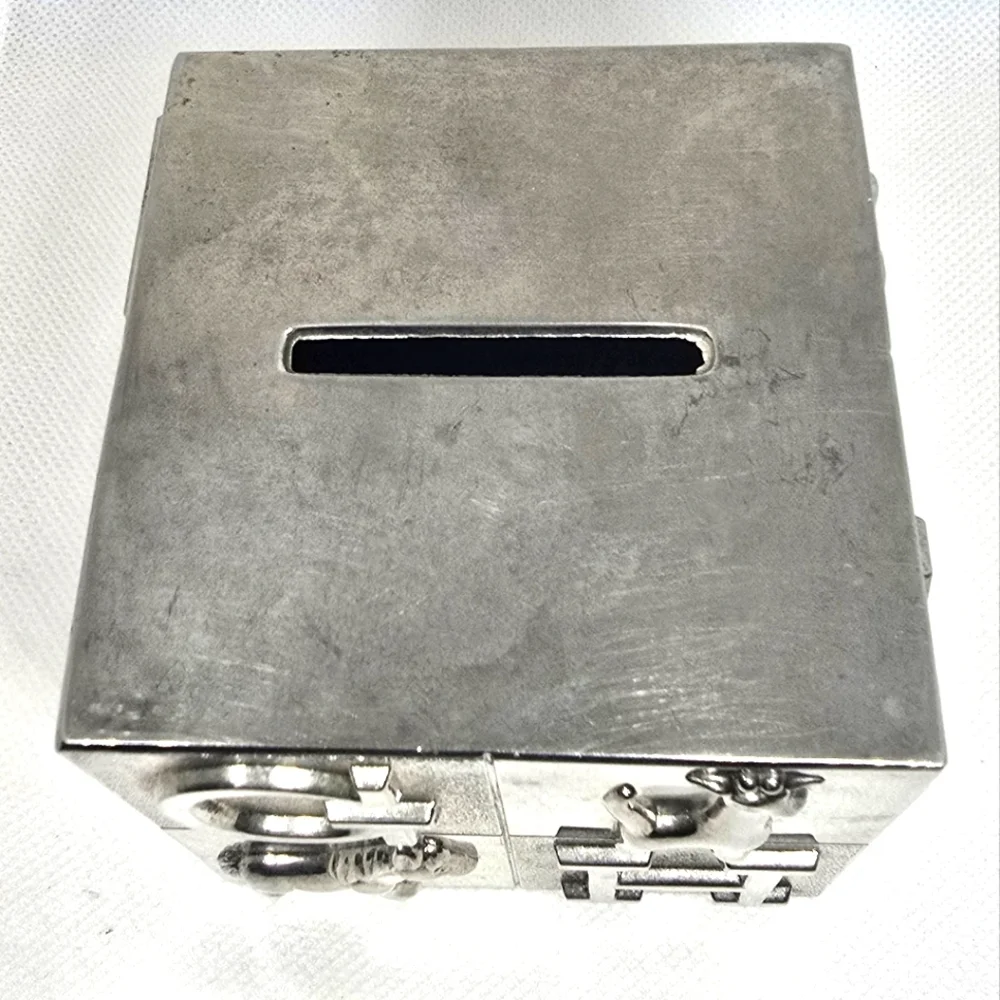 Vintage Silverplated Piggybank Animal Alphabet Block Bank Baby Toddler Child